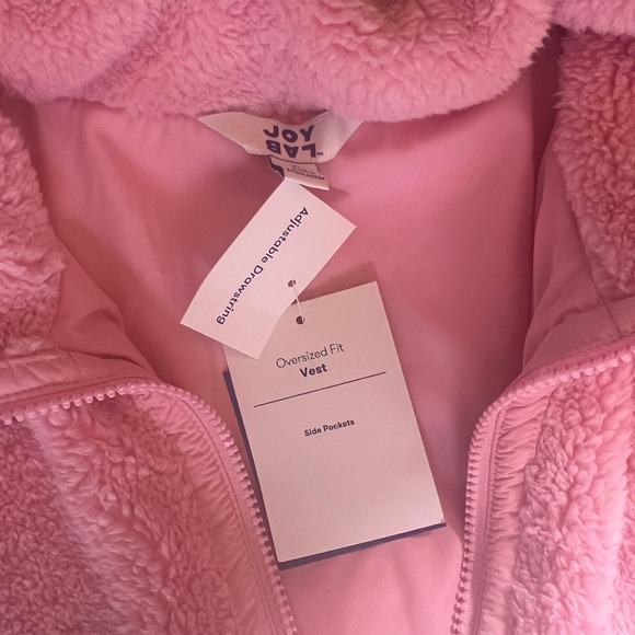 JoyLab Women's High Pile Puffer Mix Vest Pink Faux Shearling Zip XL Oversized - Picture 5 of 5